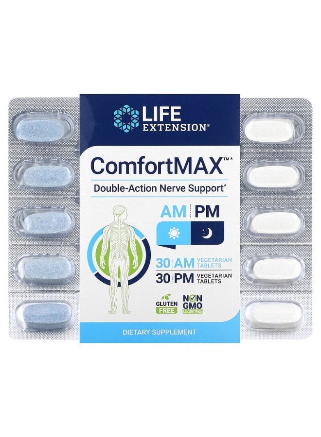 Life Extension ComfortMAX, Double-Action Nerve Support, For AM & PM, 60 Vegetarian Tablets - Image 1