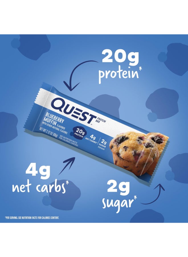 Quest Nutrition Blueberry Muffin Protein Bars, 20g Protein, 2g Sugar, 5g Net Carb, High Fiber, Gluten Free, Keto Friendly, 12 Count - Image 1