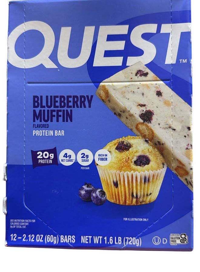 Quest Nutrition Blueberry Muffin Protein Bars, 20g Protein, 2g Sugar, 5g Net Carb, High Fiber, Gluten Free, Keto Friendly, 12 Count - Image 2