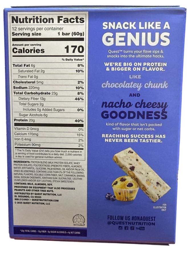 Quest Nutrition Blueberry Muffin Protein Bars, 20g Protein, 2g Sugar, 5g Net Carb, High Fiber, Gluten Free, Keto Friendly, 12 Count - Image 3