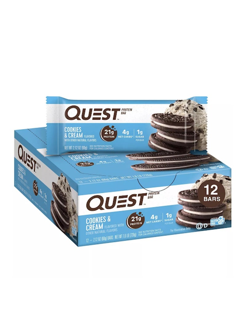QUEST NUTRITION - Protein Bar Cookies And Cream 12 - 2.12oz Net Wt 1.6lb 720 G - Image 1