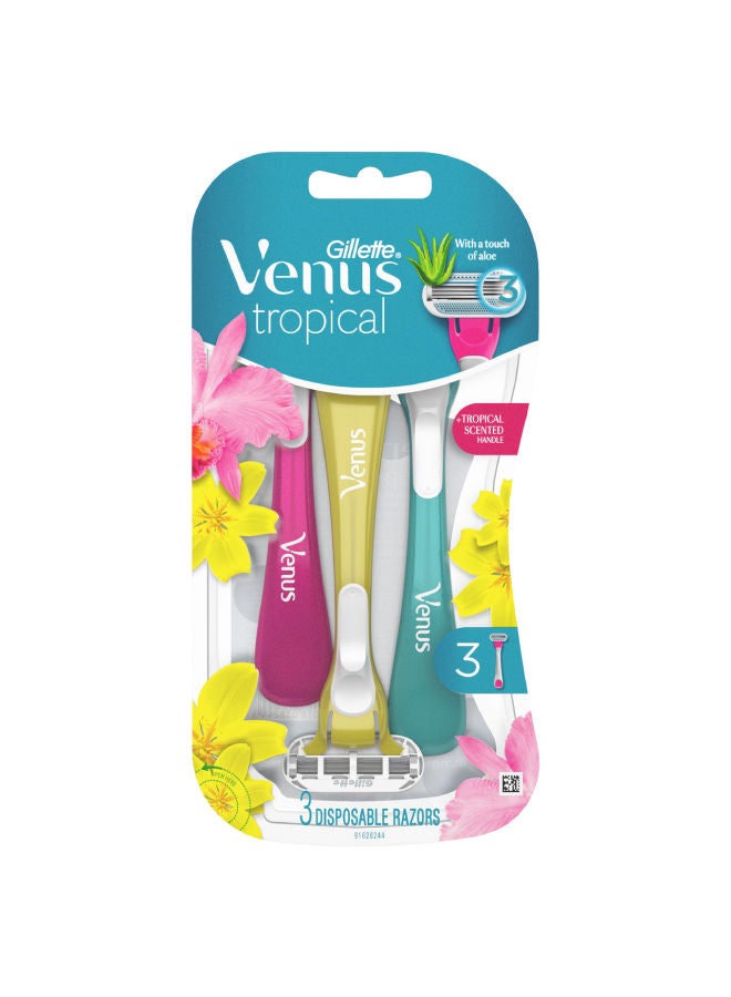 مجموعة شفرات حلاقة فينوس تروبيكال من 3 قطع متعدد الألوان