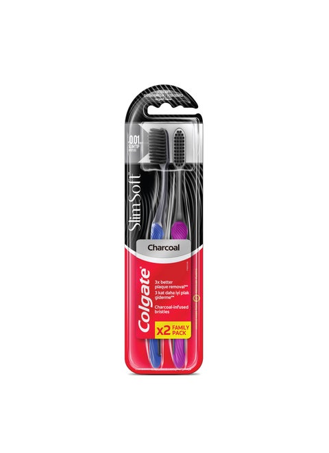 Slim Soft Charcoal Toothbrush, 1+1 Free Multicolor