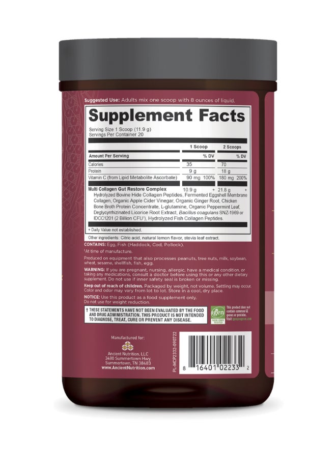 Ancient Nutrition Multi Collagen Protein Gut Restore 8.4 Oz - Image 2