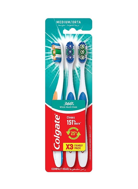 3-Piece 360 Whole Mouth Clean Toothbrush Set Multicolor