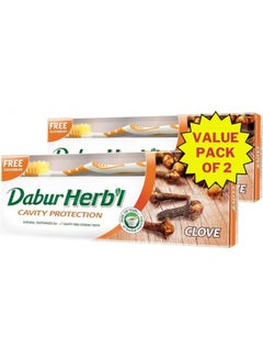 Dabur Herbal Cavity Protection Clove Toothpaste With Toothbrush Pack of 2 150.0grams  - Image 1