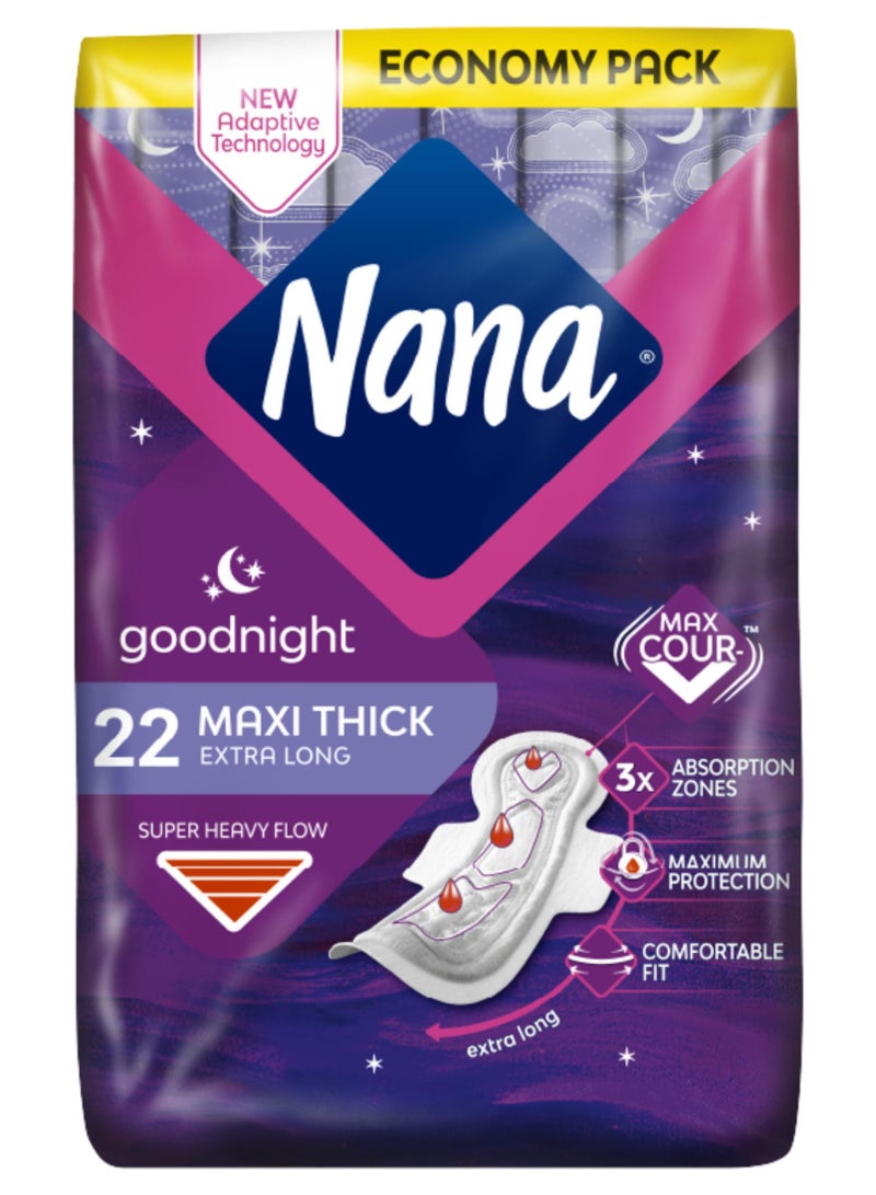 نانا فوط ماكسي الصحية الليلية بالأجنحة، 22 قطعة أبيض - Image 1