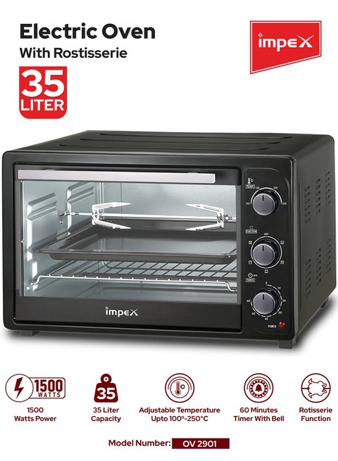 فرن كهربائي متعدد الخصائص مع حمل حراري ووظائف شواء 35 L 1500 W OV 2901 أسود/فضي