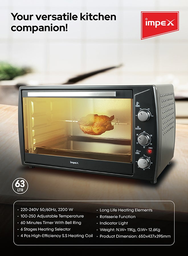 إمبكس - فرن كهربائي مع وظيفة الحمل الحراري 63 L 2200 W OV 2903 أسود/فضي - Image 1
