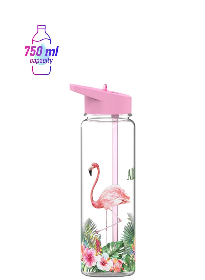 Beauenty Flamingo Print Straw Water Bottle Pink/Clear/Green - Image 1