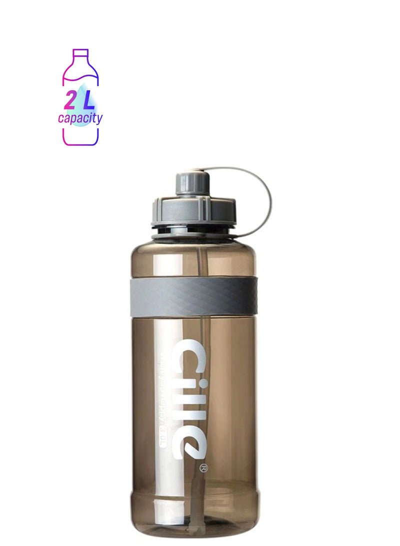 Beauenty Large Capacity Sports Water Bottle Brown/Grey 2Liters - Image 1