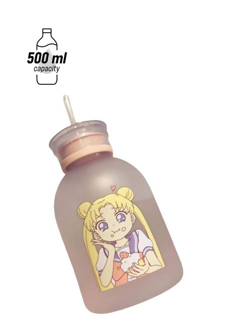 Beauenty Cartoon Frosted Water Bottle Pink/Yellow/Blue - Image 1