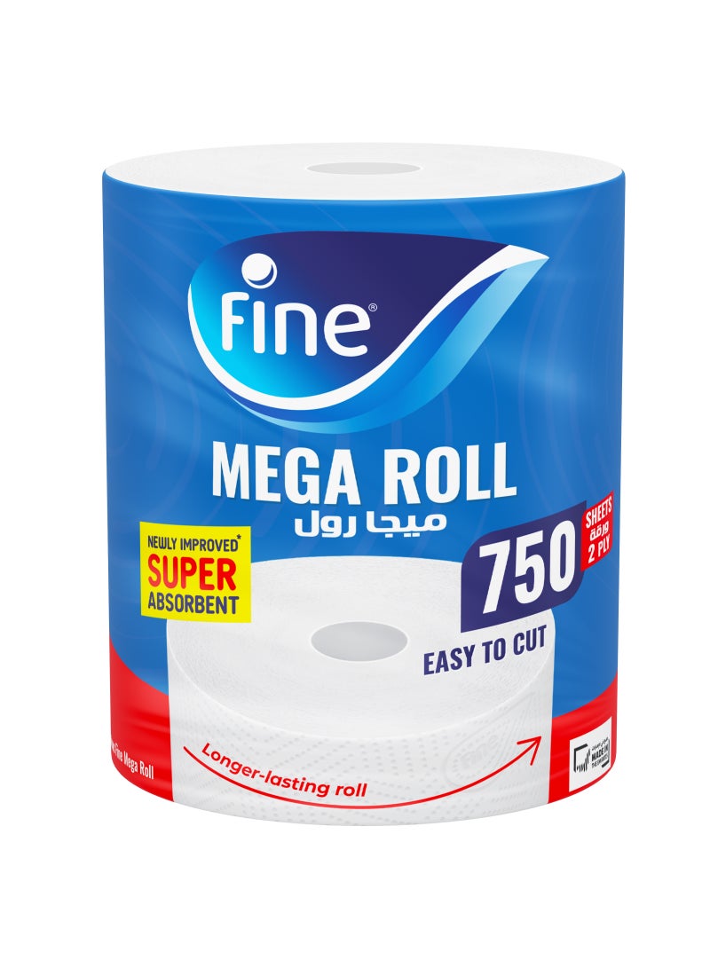 فاين فوط مطبخ معقمة ميجا رول، طبقتين، 750 ورقة - Image 1