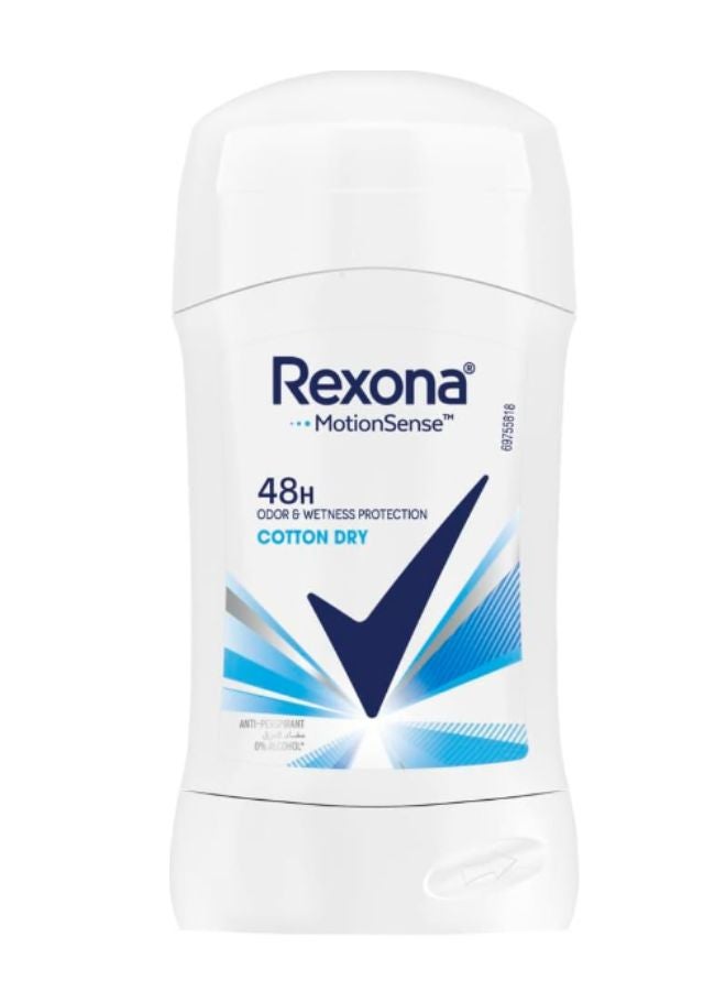 Rexona - Women Antiperspirant Deodorant Stick, 48 hour sweat & odor protection, Cotton Dry, with MotionSense technology 40grams - Image 1