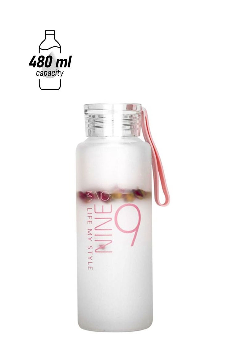 بيوينتي قنينة ماء زجاجية أبيض/ وردي