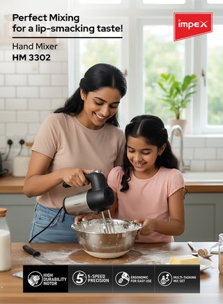 5-Speed Hand Mixer | Electric Handheld Mixer with Durable ABS Body | Includes Egg Beaters & Dough Hooks | 200W Powerful Motor, Ergonomic Design | Perfect for Whipping Cream, Beating Eggs, or Kneading Dough | HM3302 200 W HM 3302 Black - view 3
