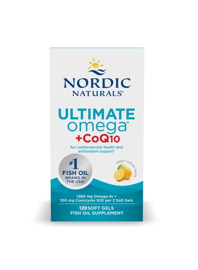 NORDIC NATURALS Ultimate Omega + CoQ10, Lemon, 1,280 mg, 120 Soft Gels  - Image 1
