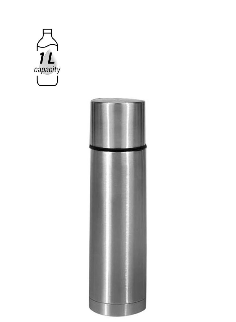Royalford Stainless Steel Vacuum Bottle Silver/Black 1000ml  - Image 1