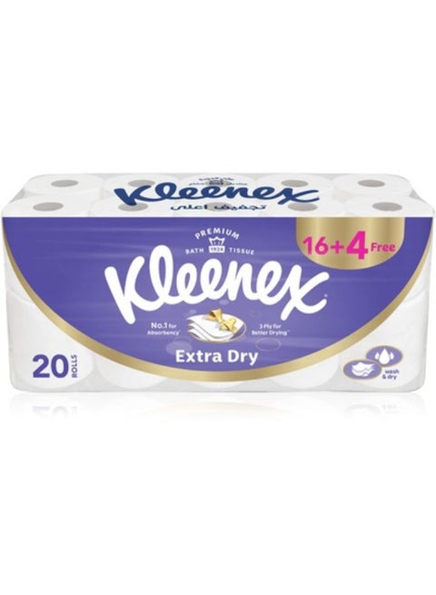 Extra Dry Toilet Tissue Paper, 3 PLY, 20 Rolls x 140 Sheets White