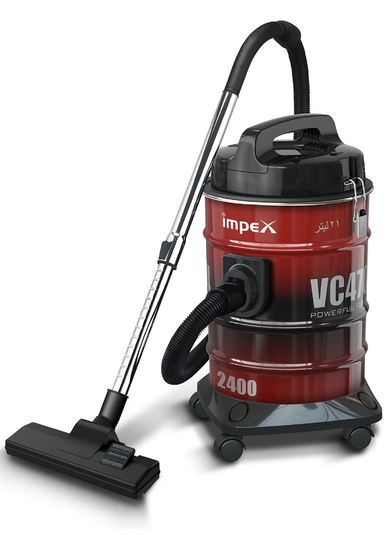 Impex 21L Large Capacity Vacuum Cleaner | 2000W High Power, Strong Metal Body, Blower Function, Telescopic Tube & Dust Full Indicator | Low Noise Operation | Spotless Clean Multi Surfaces Cleaner | With Carrying Handle | Red and Black | VC4704 21 L 2000 W VC4704 Multicolour - Image 1