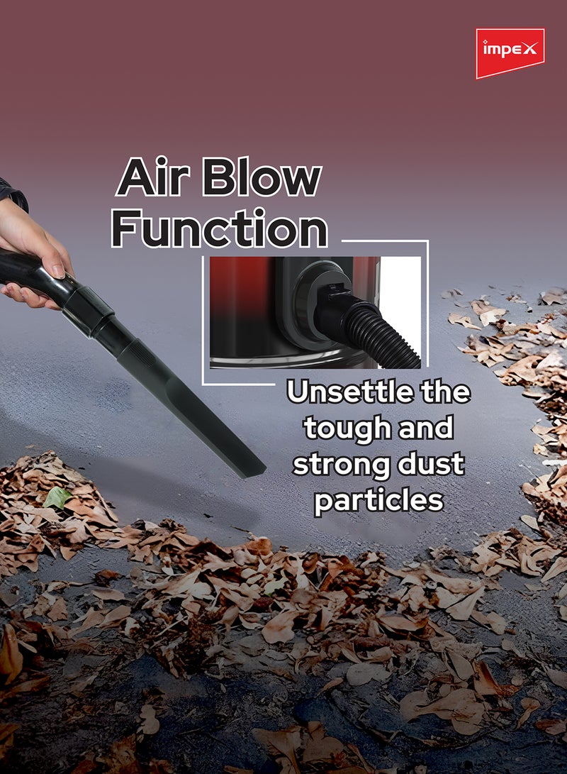 Impex 21L Large Capacity Vacuum Cleaner | 2000W High Power, Strong Metal Body, Blower Function, Telescopic Tube & Dust Full Indicator | Low Noise Operation | Spotless Clean Multi Surfaces Cleaner | With Carrying Handle | Red and Black | VC4704 21 L 2000 W VC4704 Multicolour - Image 5