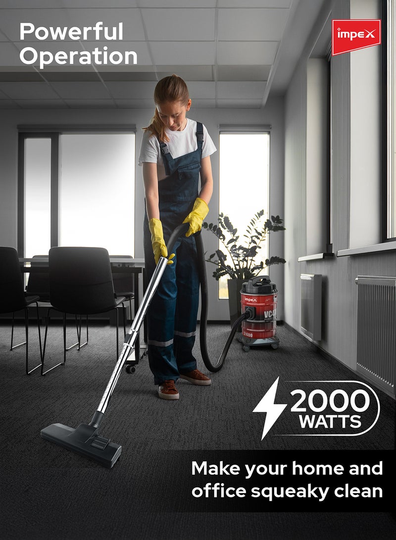 Impex 21L Large Capacity Vacuum Cleaner | 2000W High Power, Strong Metal Body, Blower Function, Telescopic Tube & Dust Full Indicator | Low Noise Operation | Spotless Clean Multi Surfaces Cleaner | With Carrying Handle | Red and Black | VC4704 21 L 2000 W VC4704 Multicolour - Image 3
