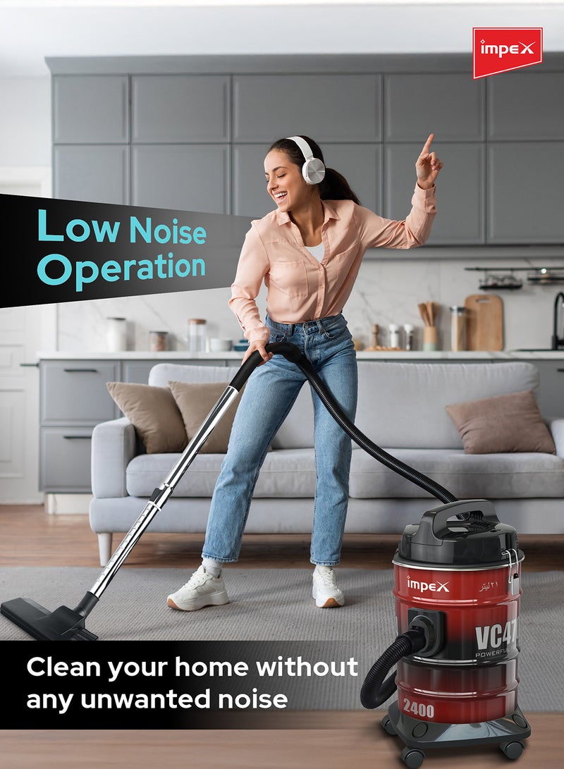 Impex 21L Large Capacity Vacuum Cleaner | 2000W High Power, Strong Metal Body, Blower Function, Telescopic Tube & Dust Full Indicator | Low Noise Operation | Spotless Clean Multi Surfaces Cleaner | With Carrying Handle | Red and Black | VC4704 21 L 2000 W VC4704 Multicolour - Image 4
