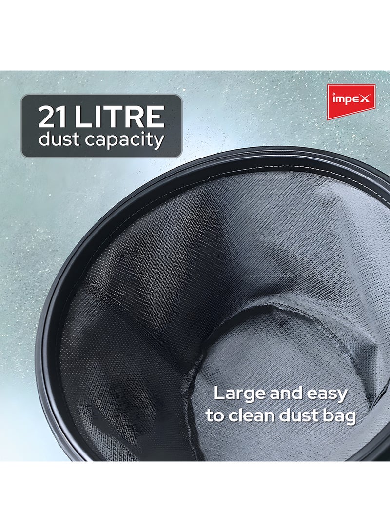 Impex - Drum Type Vacuum Cleaner  21 Liters Dust Tank Capacity With 5 Meter Power Code, Dust Level Indication, Low Noise Level, Convenient Carrying Handle, Best for Home Office And Mosque 21 L 2200 W VC 4704 Red/Silver/Black - Image 1