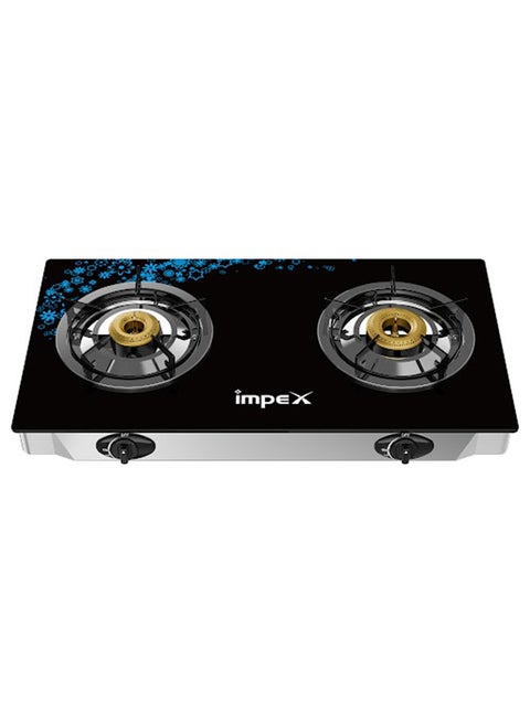 2-Burner Glass Top Gas Stove - Aesthetically Designed Glass Top, High-Efficiency Blue Flame, Spill Tray, Ergonomic Knobs, Stainless Steel Screw, Compact Size IGS 1212F Black/Silver