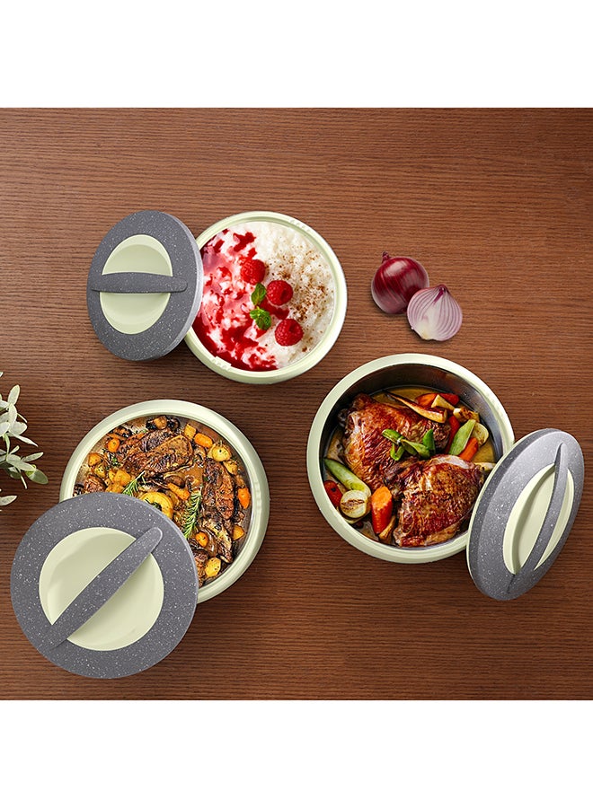Royalford RF9731 3Pcs 1.5L, 2.5L & 3.5L Cosmos Insulated Casserole Set | Super PU Insulation Hot Pot with Stainless Steel Inner Casing | Dishwasher Safe | Serving Dishes with Lids | Hot Food Storage Container & Warmers Grey & Light Green 1.5L, 2.5L, 3.5LLiters - Image 5