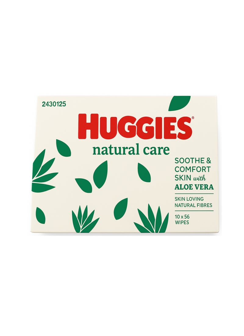Huggies Natural Baby Wipes, Aloe Vera Wipes, 10 Pack x 56 Wipes, 560 Count  - Image 1