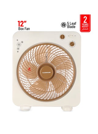 12 Inch Portable Box Fan with Hight Quality Motor, Overheat Protection, 3-Speed Controls, 5 Leaf Blades, Efficient Cooling with 60 Minute Timer OMF1759 White/Brown - pnsku/N35116441A/45/_/1707220072/79b7b00f-00fa-4ba4-8219-a38cb7276bcd