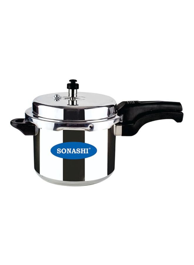 SONASHI AntiSpill Pressure Cooker 5L with Strong Aluminum Body  Extra Strong Lugs with Anti Spill Lid  Heavy Base  Can be used on Gas Stove And Induction Stove Silver/Black 5 Liters SPC-150 Silver/Black 5Liters  - Image 1