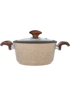 FALEZ Granite cookware set with silicone fall glass lid, 9 pieces, light wooden handle, Turkish - light brown brown 1meter  - Image 2