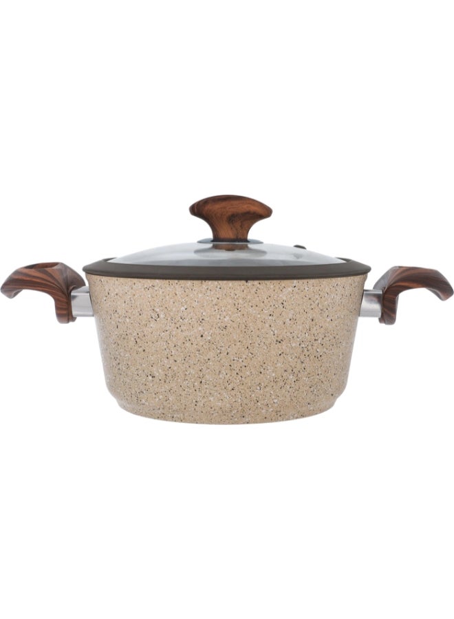 فاليز Granite cookware set with silicone fall glass lid, 9 pieces, light wooden handle, Turkish - light brown brown 1meter  - Image 2