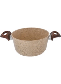 FALEZ Granite cookware set with silicone fall glass lid, 9 pieces, light wooden handle, Turkish - light brown brown 1meter  - Image 3