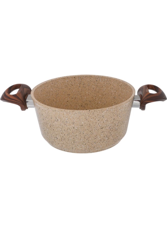 فاليز Granite cookware set with silicone fall glass lid, 9 pieces, light wooden handle, Turkish - light brown brown 1meter  - Image 3