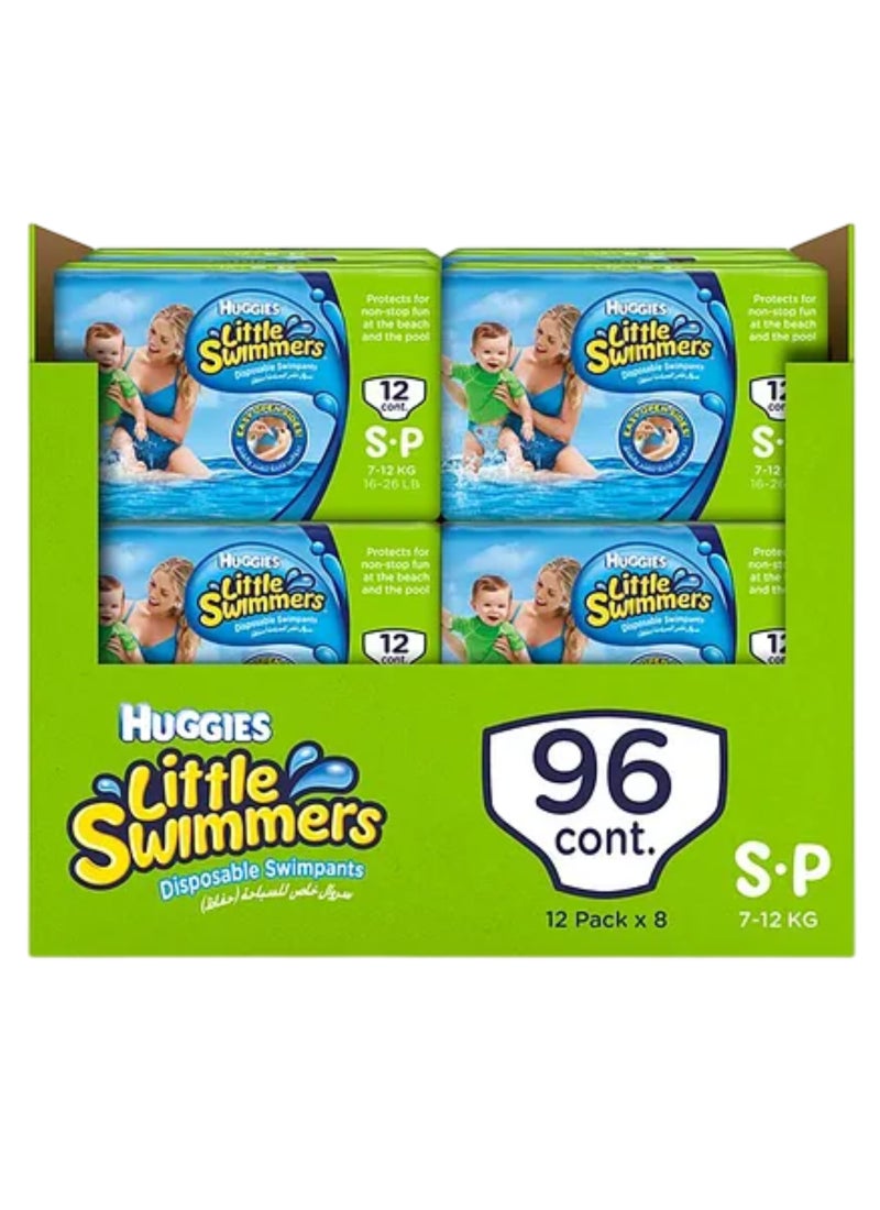 HUGGIES Little Swimmer Disposable Swim Pants Diapers, 7 - 12 Kg, 96 Count ( 8 x 12 Pack ) - Small, Easy Open Sides - Image 1