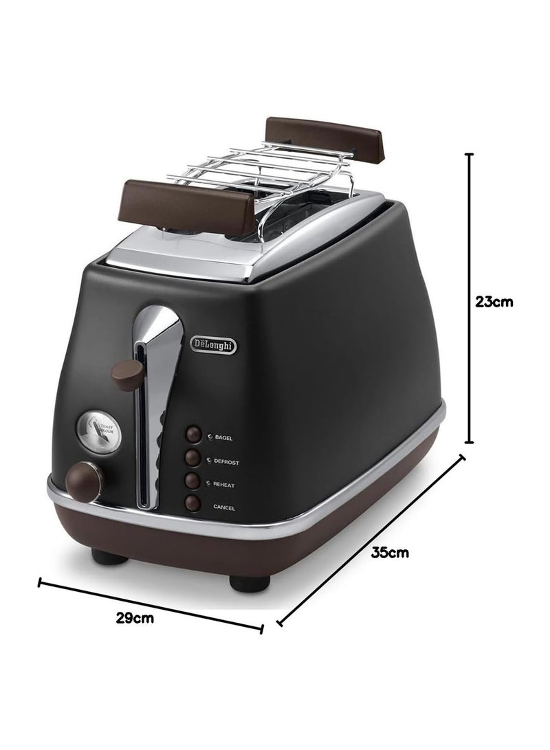 De'Longhi - Icona Vintage 2 Slice Toaster 900 W CTOV2103.BK Black/Silver - Image 1