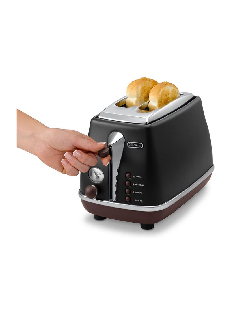 De'Longhi - Icona Vintage 2 Slice Toaster 900 W CTOV2103.BK Black/Silver - Image 1