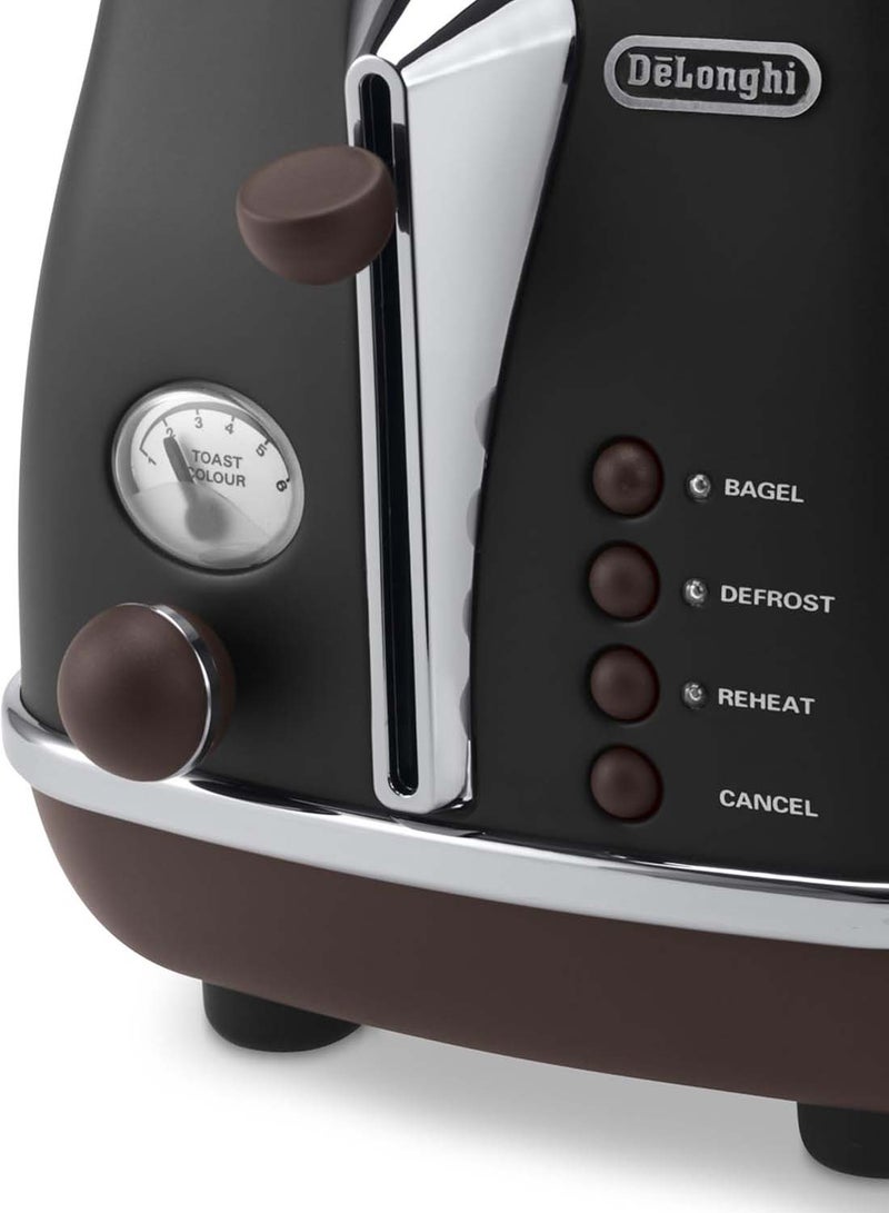 De'Longhi - Icona Vintage 2 Slice Toaster 900 W CTOV2103.BK Black/Silver - Image 1