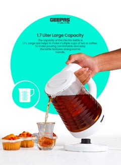 GEEPAS Electric Glass Kettle- 360-Degrees Rotation, Light Indicator and Automatic Cut-Off| Perfect for Boiling Water, Milk, Tea| Transparent Kettle with Volume Marker| Modern Ergonomic Design 1.7 L 2200 W GK9902N Clear/White  - Image 3