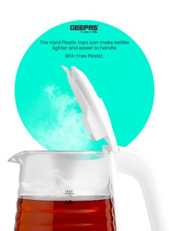 GEEPAS Electric Glass Kettle- 360-Degrees Rotation, Light Indicator and Automatic Cut-Off| Perfect for Boiling Water, Milk, Tea| Transparent Kettle with Volume Marker| Modern Ergonomic Design 1.7 L 2200 W GK9902N Clear/White  - Image 4