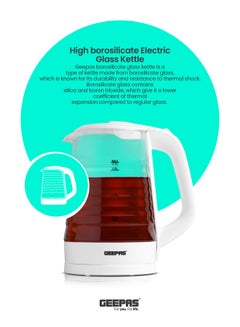 GEEPAS Electric Glass Kettle- 360-Degrees Rotation, Light Indicator and Automatic Cut-Off| Perfect for Boiling Water, Milk, Tea| Transparent Kettle with Volume Marker| Modern Ergonomic Design 1.7 L 2200 W GK9902N Clear/White  - Image 2