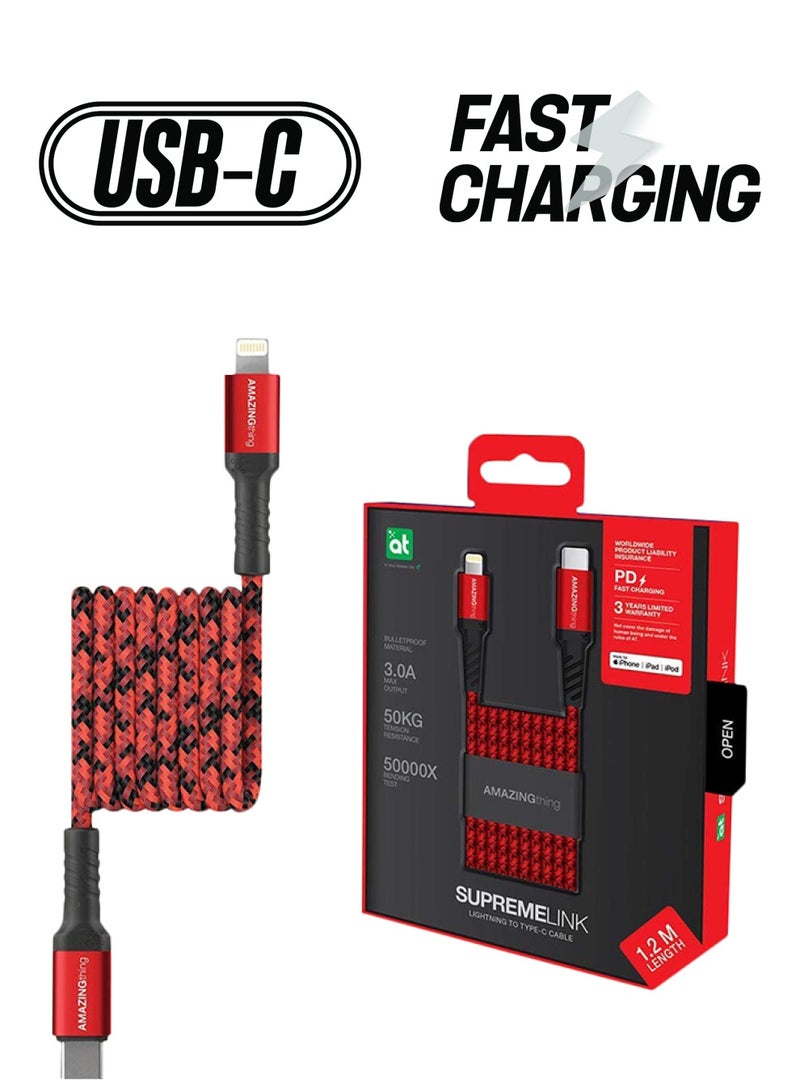AMAZINGthing - USB-C To Lightning Data Sync And Charging Cable Red/Black - Image 1
