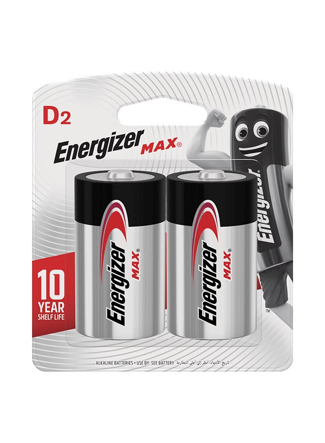 Energizer 2 D Max Blister Card - Pack Of 2 Silver/Black  - Image 1