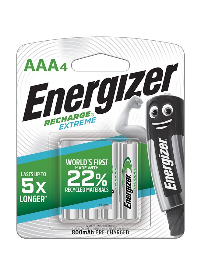 Energizer Rechargeable Extreme AAA Batteries Pack of 4 Silver - Image 1
