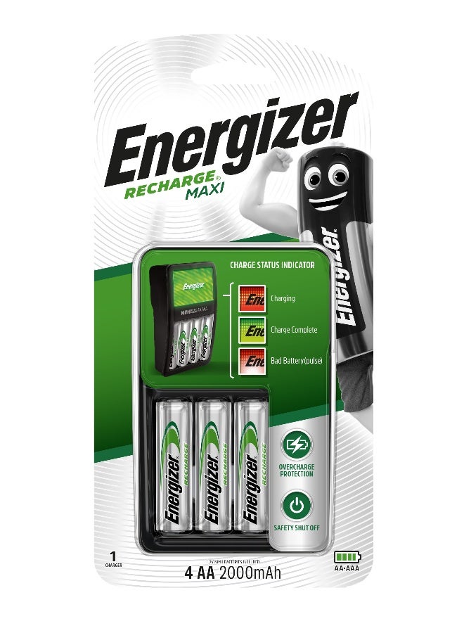 Energizer Charger Maxi for AA & AAA Batteries With 4 AA Rechargeable Batteries Multicolour - Image 2
