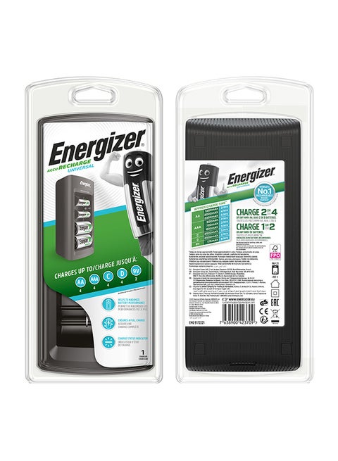 Energizer Charger Universal for AA/AAA/C/D/9V Rechargeable Batteries Black