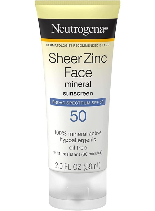 Neutrogena - Sheer Zinc Face Sunscreen Spf 50 (2.0 Fl Oz) 2Fluid Ounce - Image 1